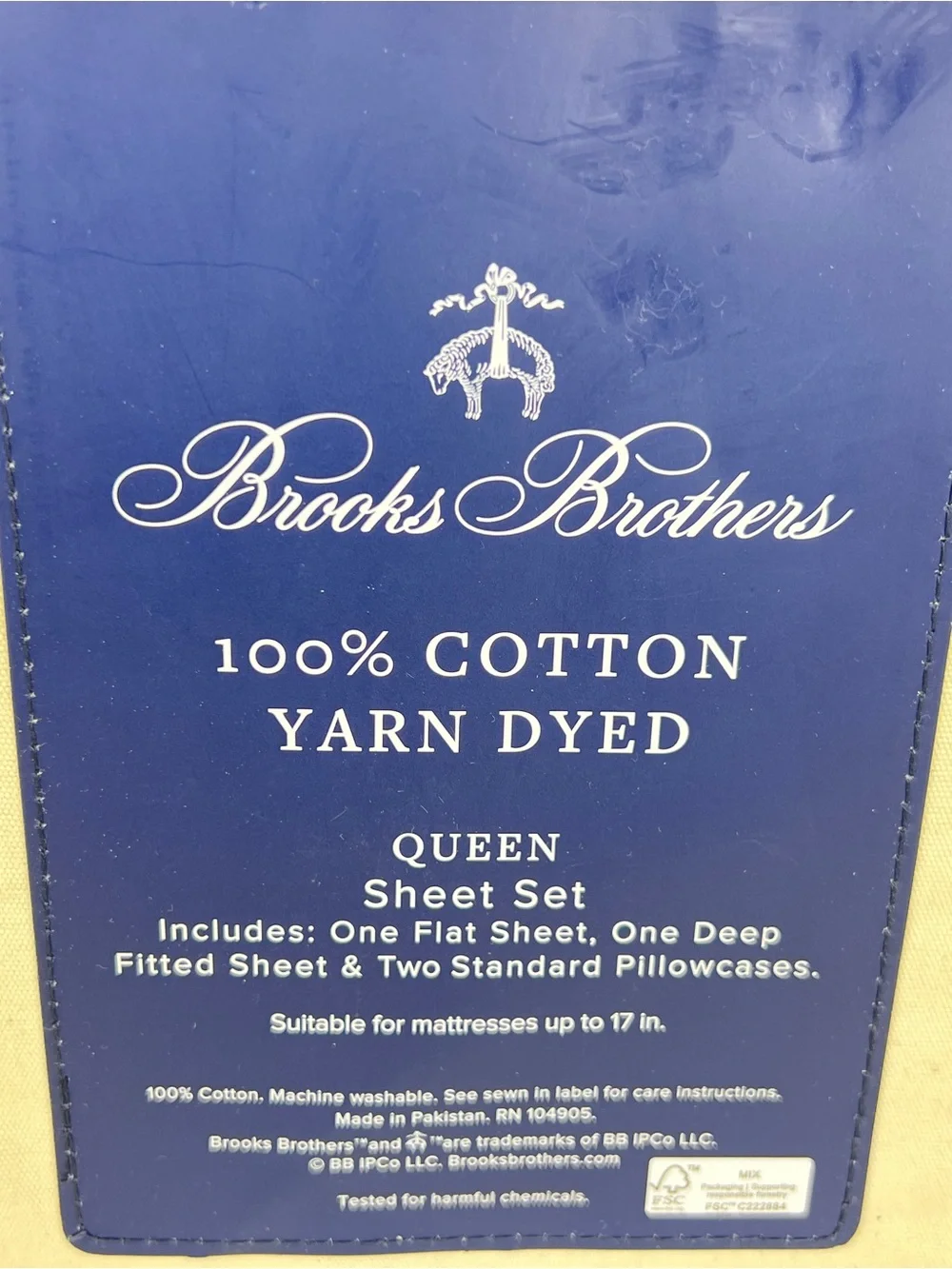 4 Pc Brooks Brothers Queen Sheet Set Blue White Striped Cotton Yarn Dyed NEW